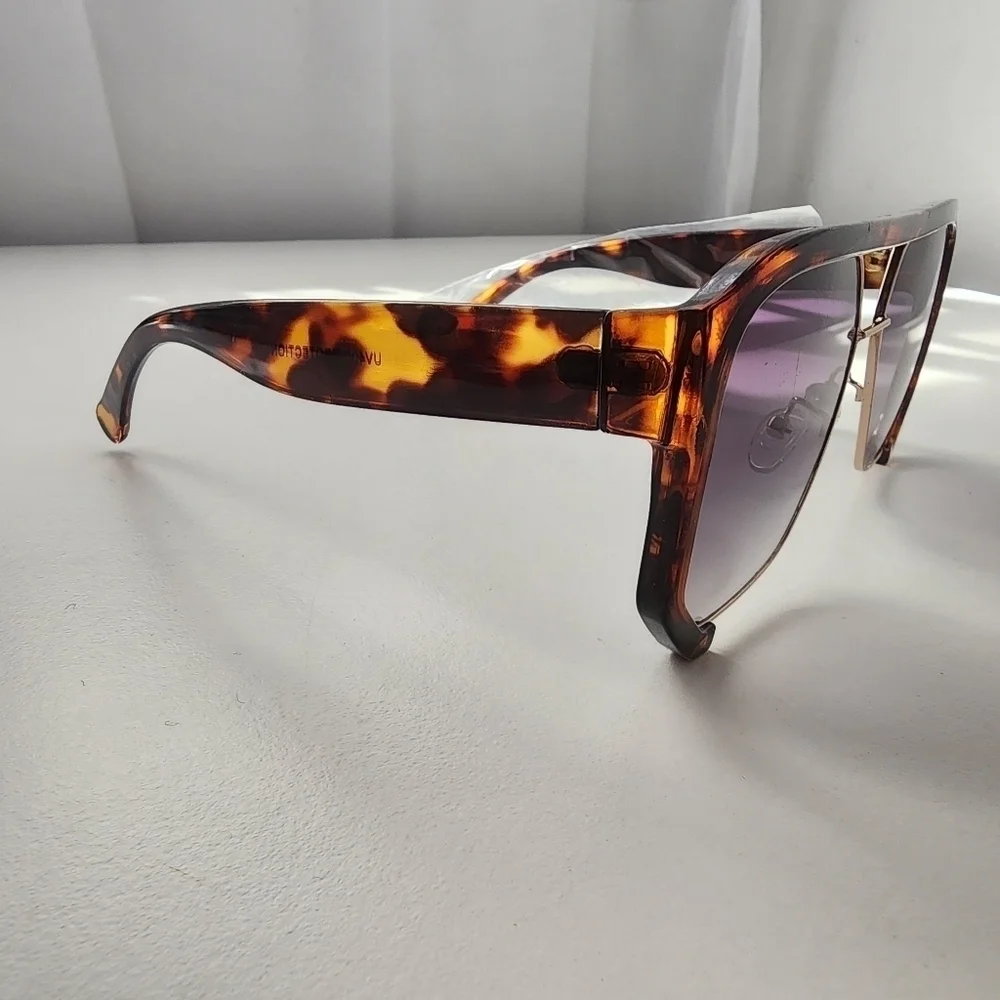 NEW Tortoise Oversize Modern Half Frame Aviator Sunglasses